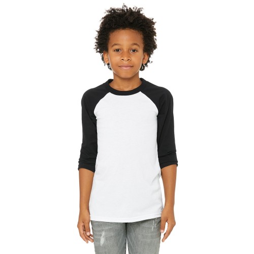3200Y Bella + Canvas Youth Three-Quarter Sleeve Baseball T-Shirt