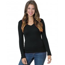 BA3415 Bayside Ladies' USA Made Long-Sleeve Deep V-Neck T-Shirt