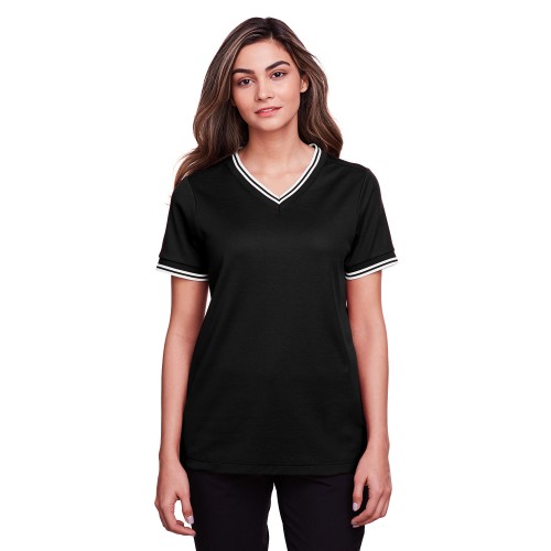 DG20CW Devon & Jones CrownLux Performance® Ladies' Plaited Tipped V-Neck Top