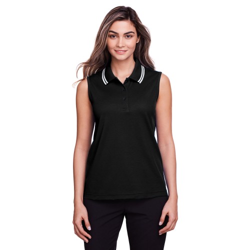 DG20SW Devon & Jones CrownLux Performance® Ladies' Plaited Tipped Sleeveless Polo