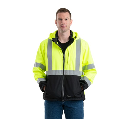 HVJS206 Berne Men's Hi-Vis Class 3 Hooded Softshell Jacket