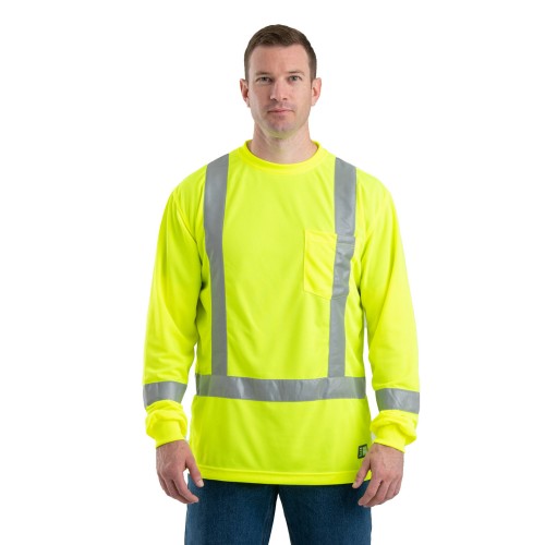 HVK013 Berne Men's Hi-Vis Class 3 Performance Long Sleeve Pocket T-Shirt