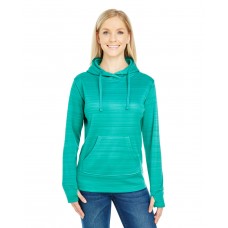 JA8662 J America Ladies' Odyssey Striped Poly Fleece Lapover Hood