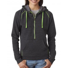 JA8876 J America Ladies' Triblend Half-Zip Fleece Hood