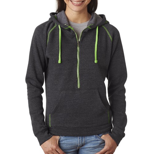 JA8876 J America Ladies' Triblend Half-Zip Fleece Hood