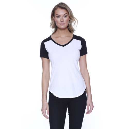 ST1432 StarTee Ladies' CVC Varsity V-Neck T-Shirt