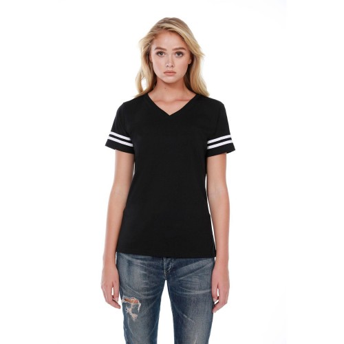 ST1433 StarTee Ladies' CVC Striped Varsity T-Shirt