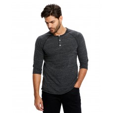 US777 US Blanks Unisex USA Made Three-Quarter Sleeve Triblend Raglan Henley