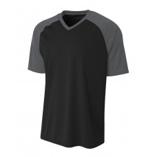 N3373 A4 Adult Polyester V-Neck Strike Jersey with Contrast Sleeve